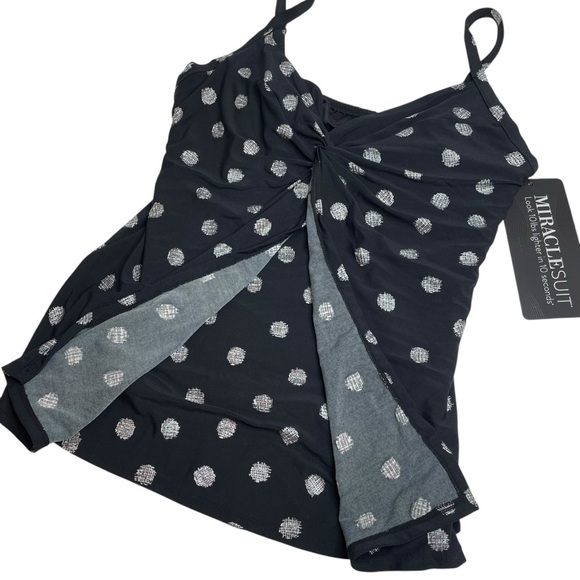 Miraclesuit Love Knot DD Cup Underwire Tankini Swim Top Black White Dots 12 New - Picture 3 of 7